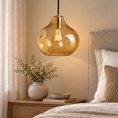 RoyaleGlow Modern Organic Glass Pendant Light Fixture with Brushed Brass