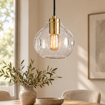 RoyaleGlow Modern Organic Glass Pendant Light Fixture with Brushed Brass