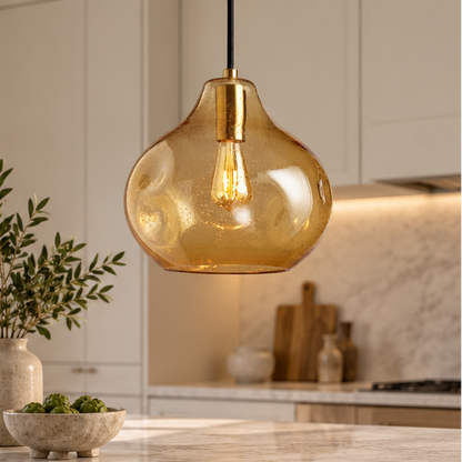RoyaleGlow Modern Organic Glass Pendant Light Fixture with Brushed Brass
