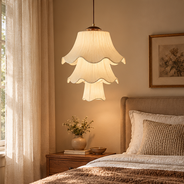 Royelux Scandinavian Pleated Fabric Pendant Light - Tiered Hanging Lamp