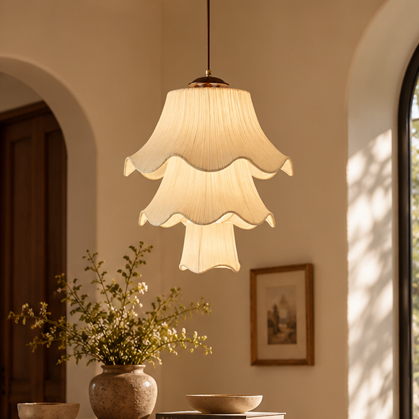 Royelux Scandinavian Pleated Fabric Pendant Light - Tiered Hanging Lamp
