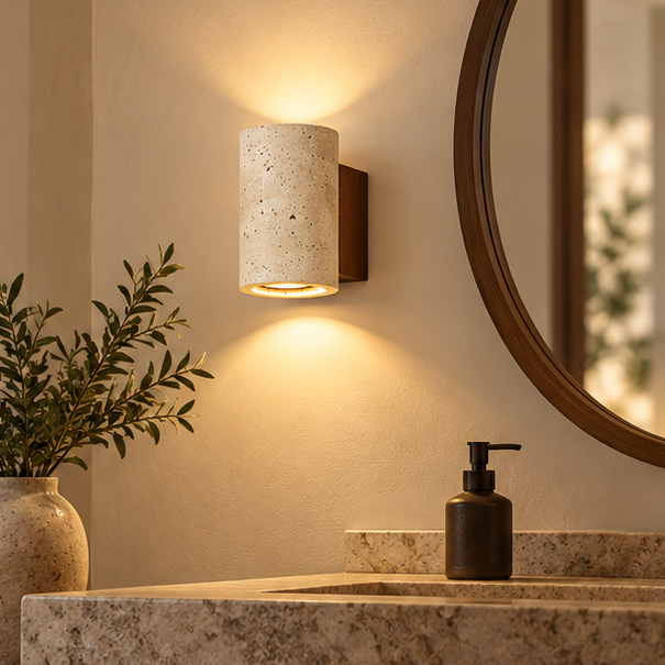 RoyaleGlow Travertine Stone LED Wall Sconce - Minimalist Up And Down Light