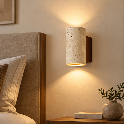 RoyaleGlow Travertine Stone LED Wall Sconce - Minimalist Up And Down Light