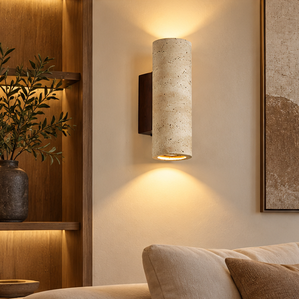 RoyaleGlow Travertine Stone LED Wall Sconce - Minimalist Up And Down Light