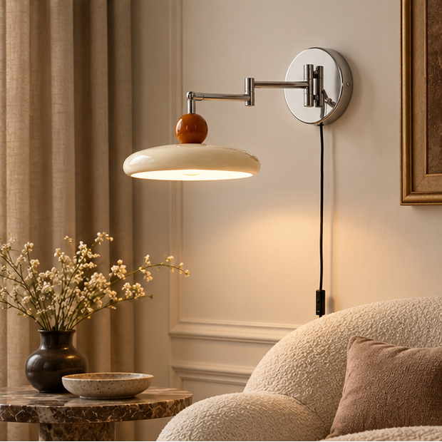 LuxRoyale Adjustable Plug-In Wall Sconce - Modern Metal Arm Light Fixture