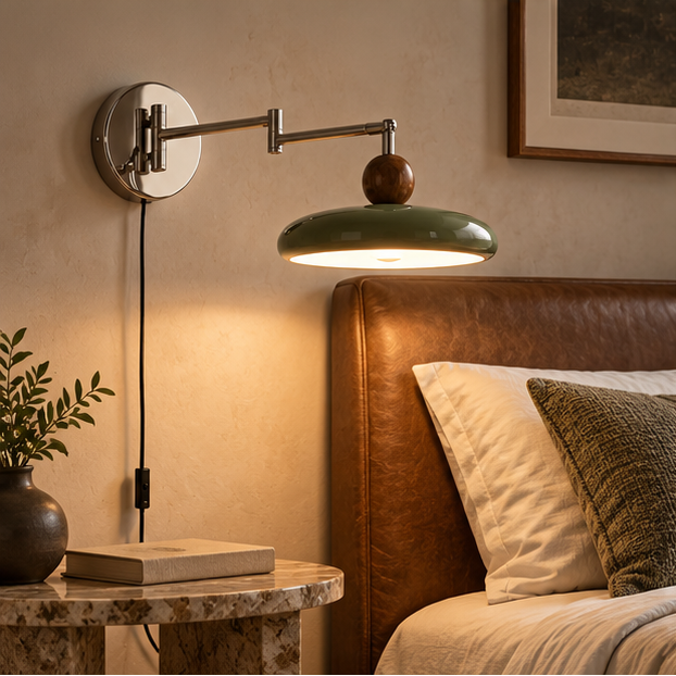 LuxRoyale Adjustable Plug-In Wall Sconce - Modern Metal Arm Light Fixture