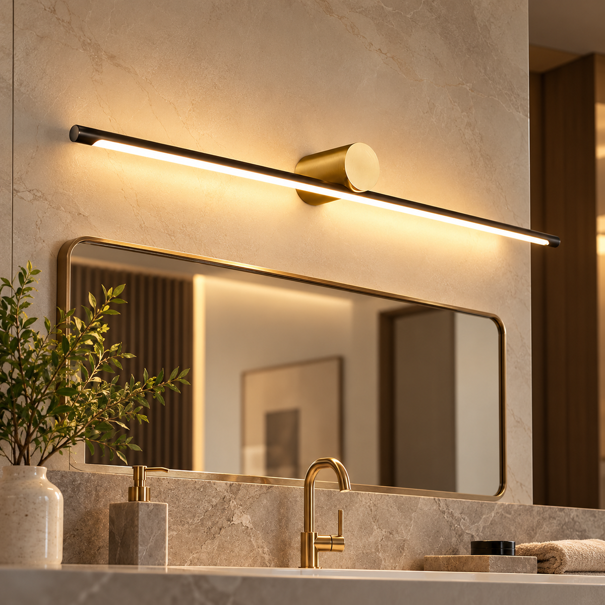 Royelux Modern Linear LED Bathroom Vanity Light Bar - Brass Wall Mounted Fixture