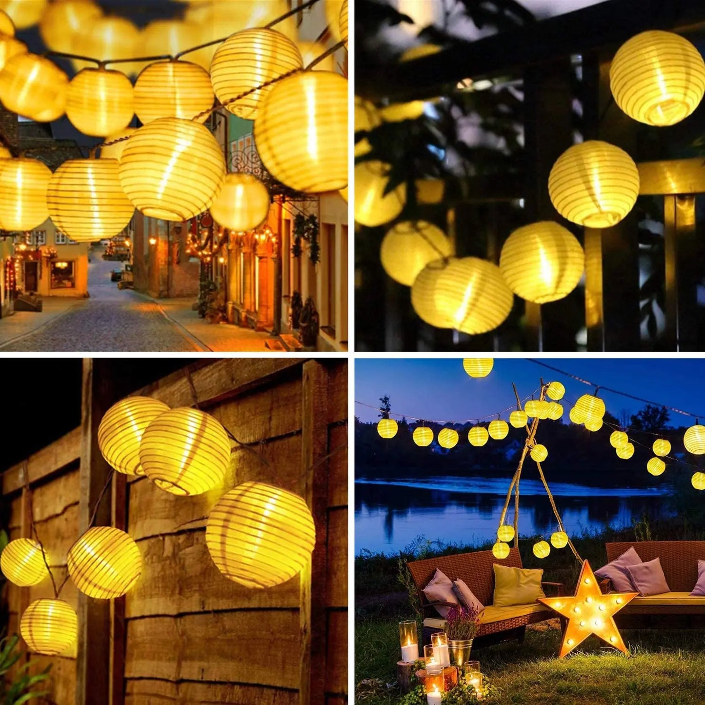 Waterproof Lantern Solar String Fairy Lights - 6.5M 30 LED Outdoor Christmas Lights for Garden & Patio Decor - RGB