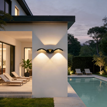 LuxRoyale Wave Outdoor Up Down LED Wall Light, Modern IP65 Waterproof Sconce