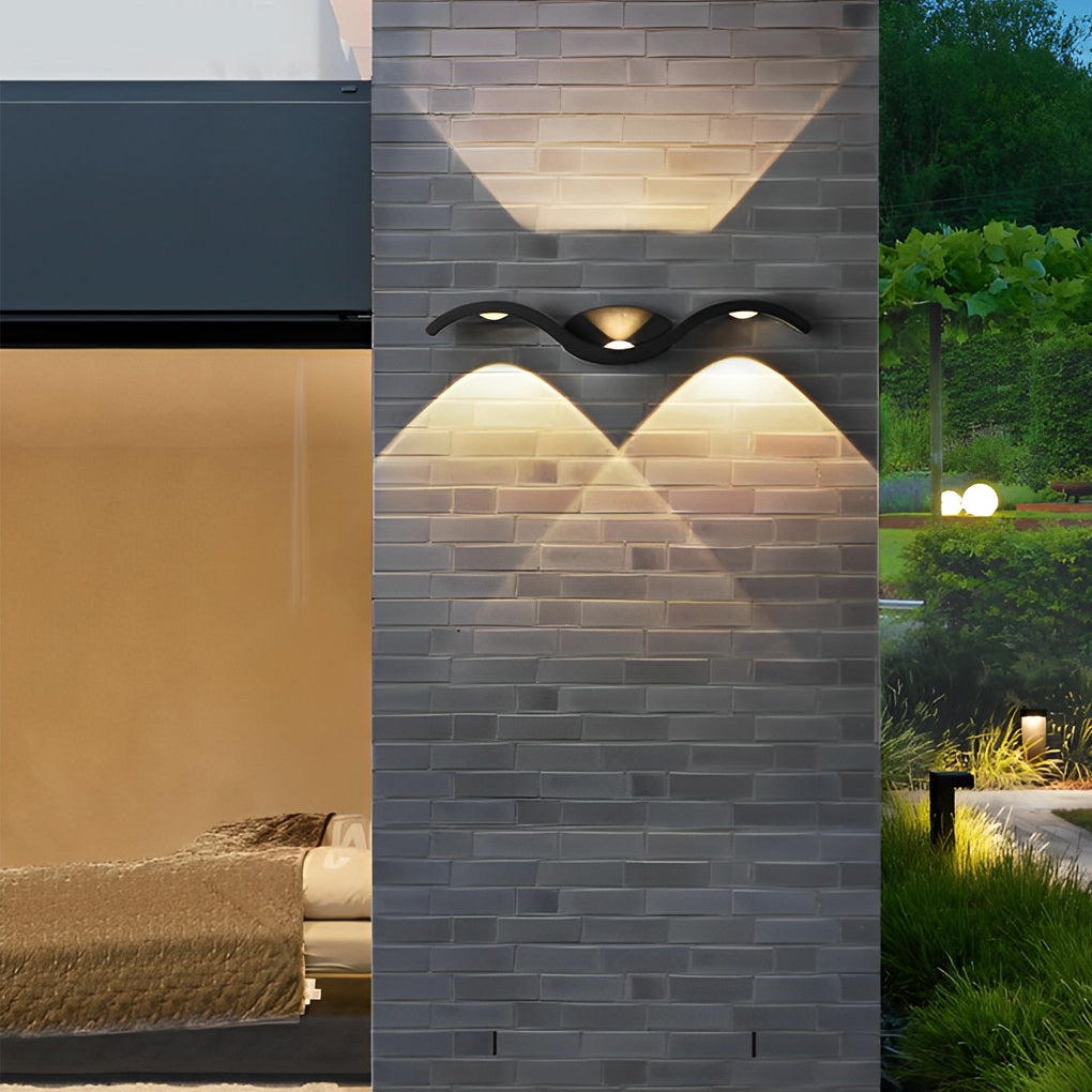 LuxRoyale Wave Outdoor Up Down LED Wall Light, Modern IP65 Waterproof Sconce