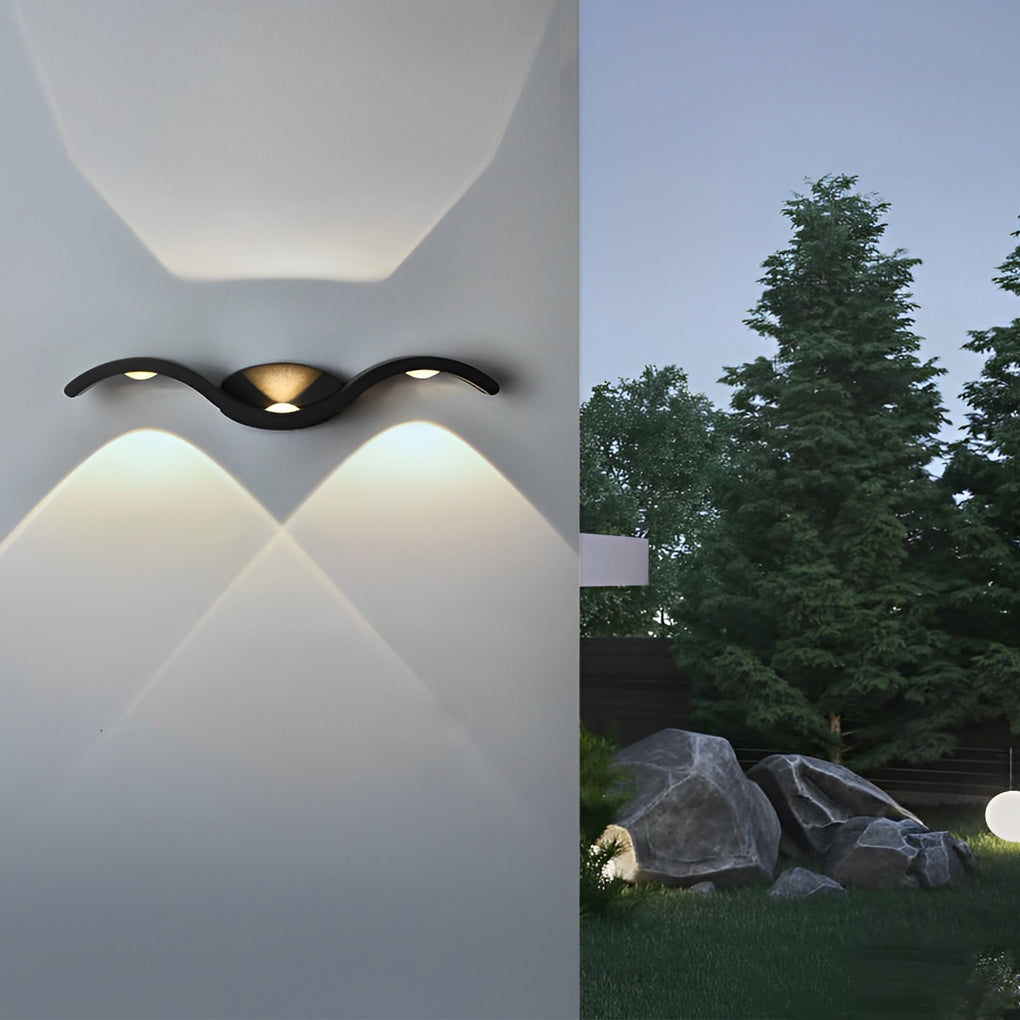 LuxRoyale Wave Outdoor Up Down LED Wall Light, Modern IP65 Waterproof Sconce