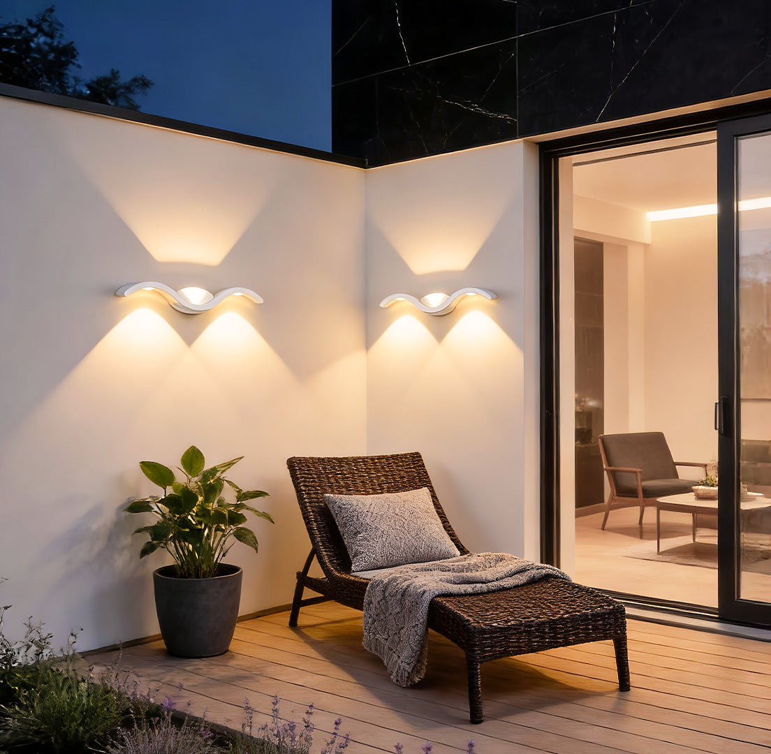 LuxRoyale Wave Outdoor Up Down LED Wall Light, Modern IP65 Waterproof Sconce