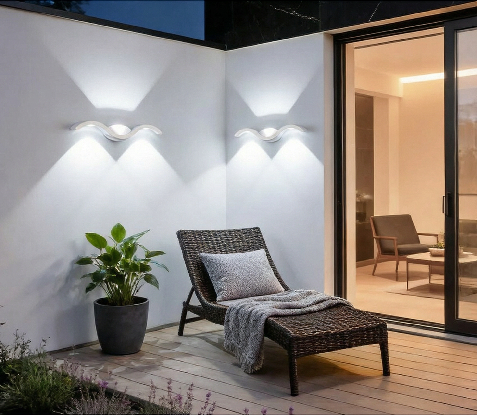 LuxRoyale Wave Outdoor Up Down LED Wall Light, Modern IP65 Waterproof Sconce