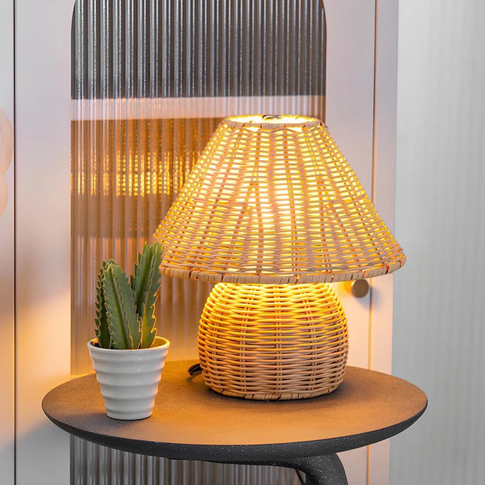 LuxRoyale Eco Friendly Bamboo Table Lamp Hand Made Minimalist Soft Glow