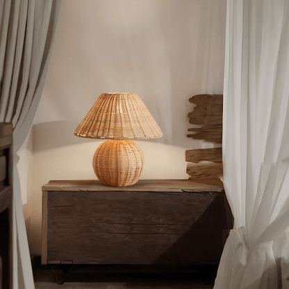 LuxRoyale Eco Friendly Bamboo Table Lamp Hand Made Minimalist Soft Glow