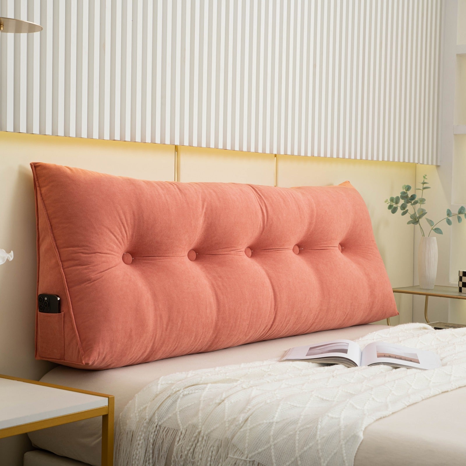 RoyaleGlow Luxury Wedge Pillow - Ergonomic Support for Bed & Sofa - Red / Small - 100x50x20cm