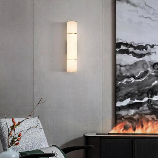 LuxRoyale Natural Marble Copper Alabaster LED Wall Lights, Northern European Luxury Light