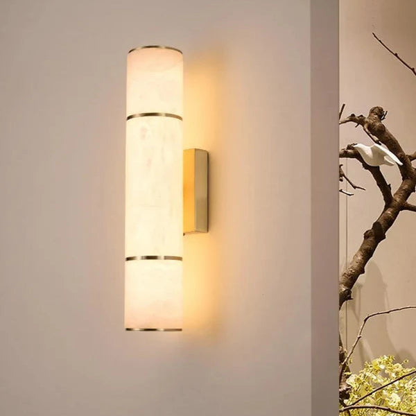 LuxRoyale Natural Marble Copper Alabaster LED Wall Lights, Northern European Luxury Light