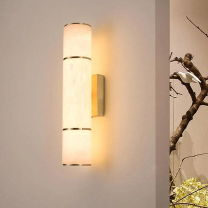 LuxRoyale Natural Marble Copper Alabaster LED Wall Lights, Northern European Luxury Light
