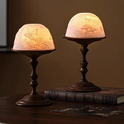 LuxRoyale Hand Carved Porcelain Dome Candle Holder With Walnut Base