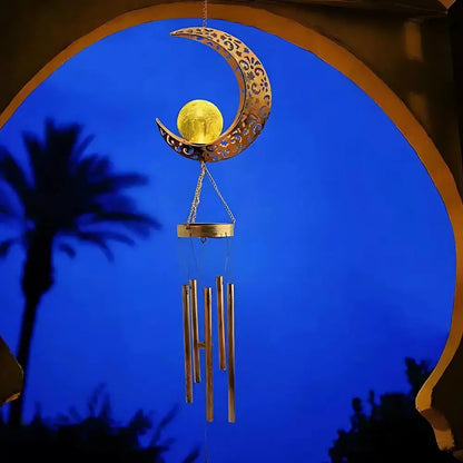 LuxRoyale Solar Wind Chime With Crackled Glass Sphere And Carved Iron Frame