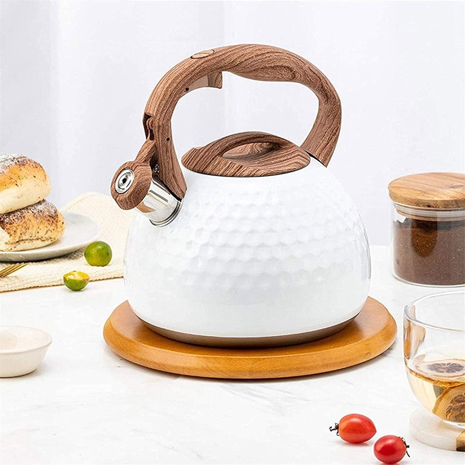 Whistling Tea Kettle 2.8 L Stainless Steel Stovetop Kettle with Wood Grain Handle 2
