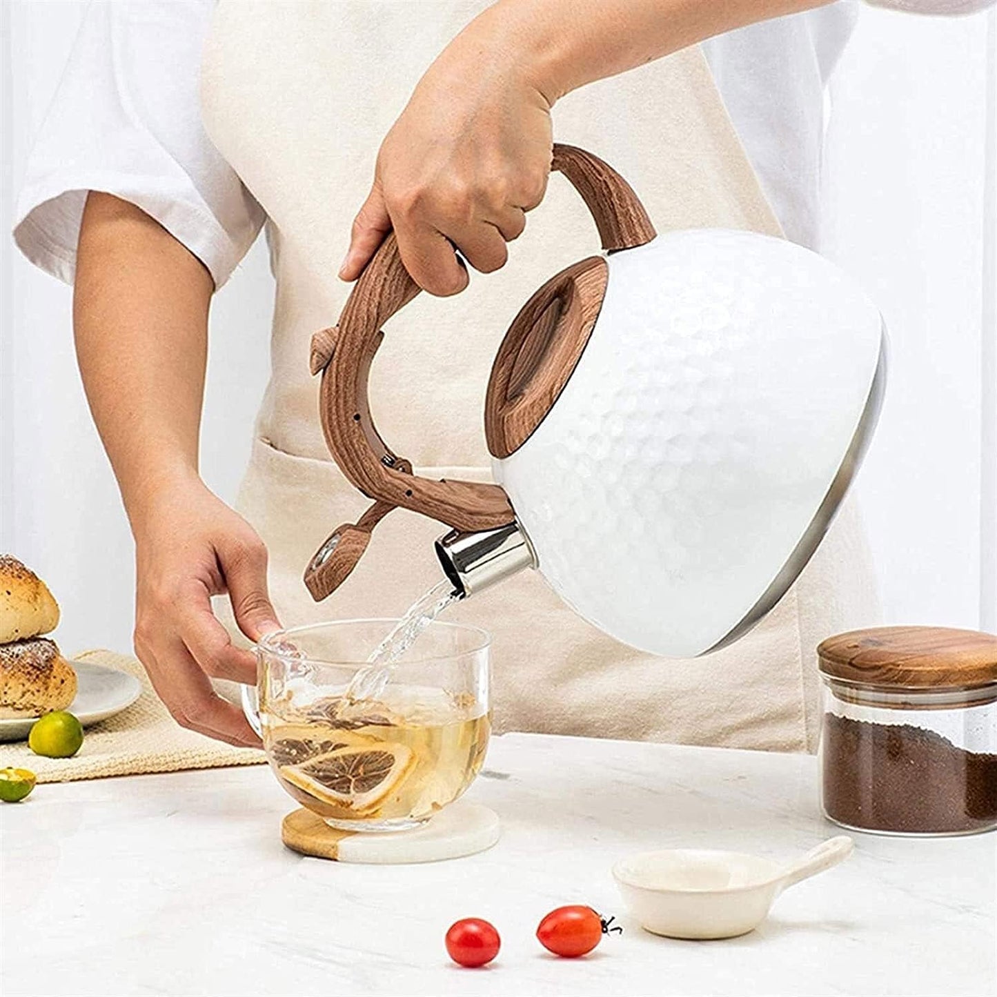 Whistling Tea Kettle 2.8 L Stainless Steel Stovetop Kettle with Wood Grain Handle 5