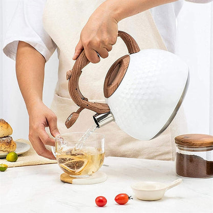 Whistling Tea Kettle 2.8 L Stainless Steel Stovetop Kettle with Wood Grain Handle 5