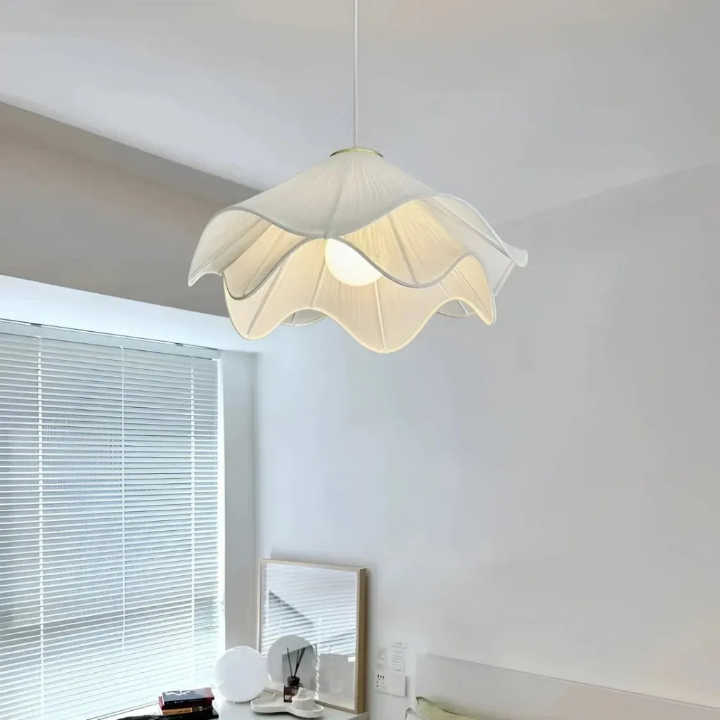 White Fabric Flower LED Pendant Light 1