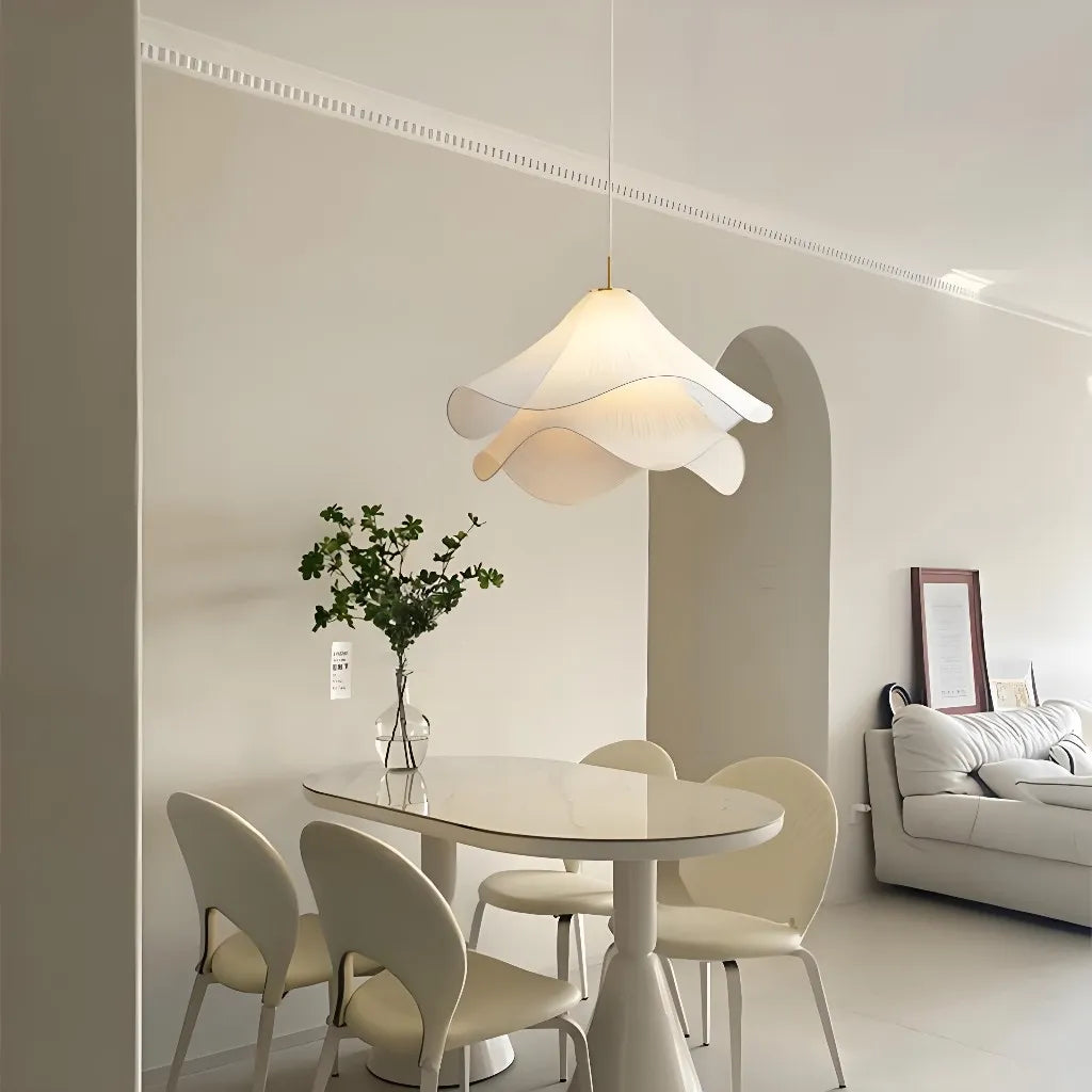 White Fabric Flower LED Pendant Light 2