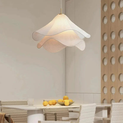 White Fabric Flower LED Pendant Light 3