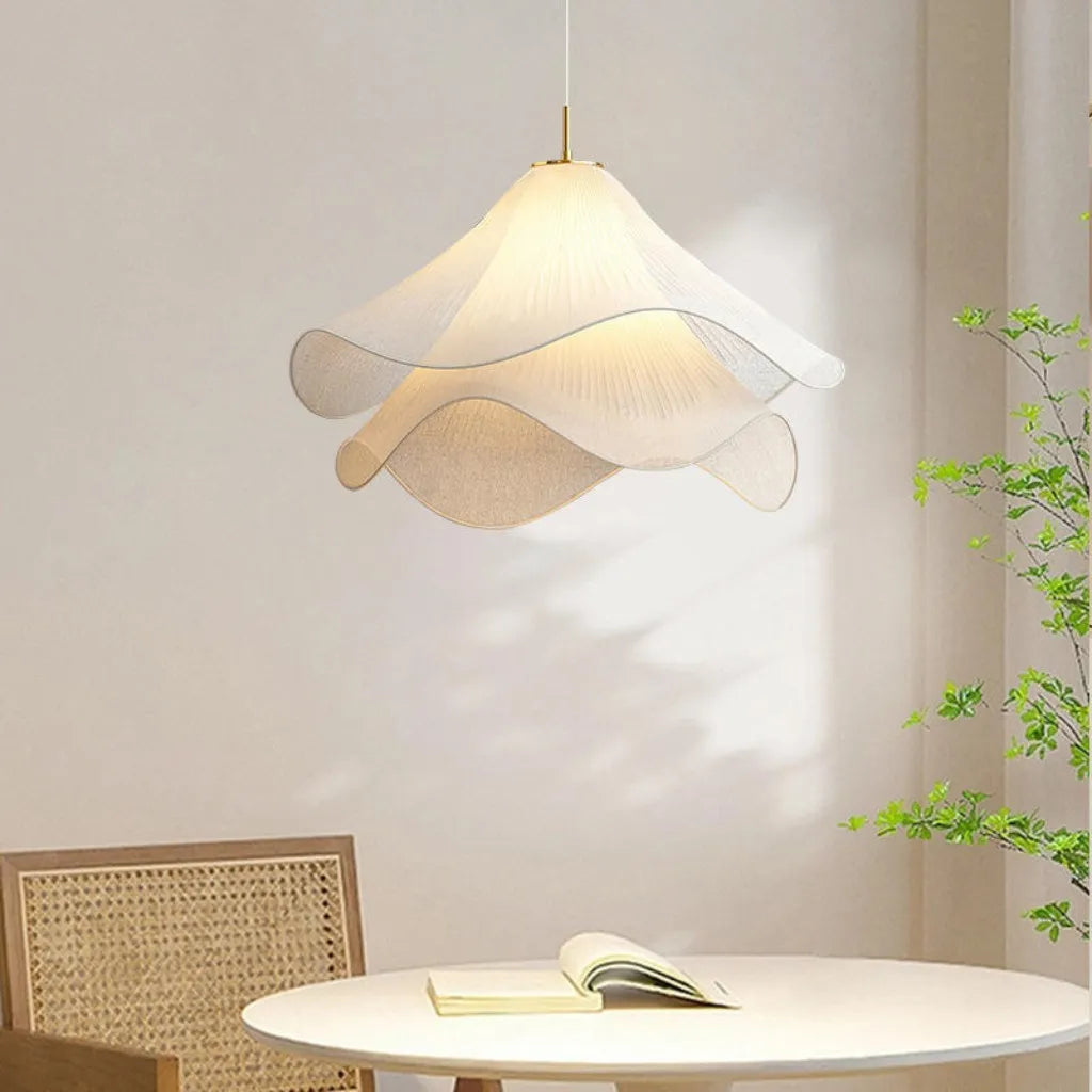 White Fabric Flower LED Pendant Light 7