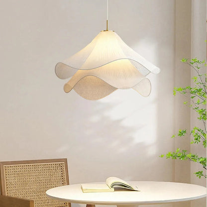 White Fabric Flower LED Pendant Light 7