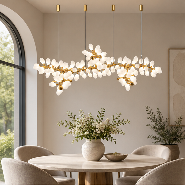 White and Gold Leaf Chandelier for Living Room