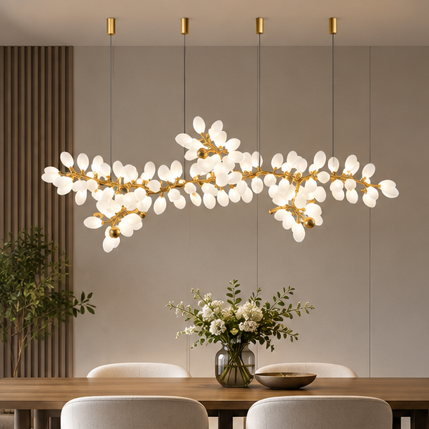 White and Gold Leaf Chandelier for Living Room