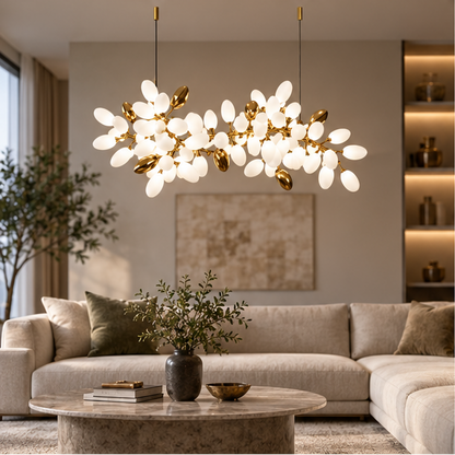 White and Gold Leaf Chandelier for Living Room