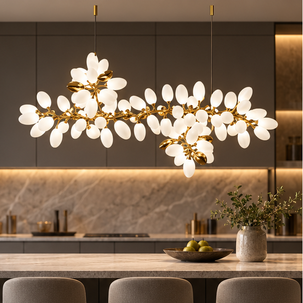White and Gold Leaf Chandelier for Living Room