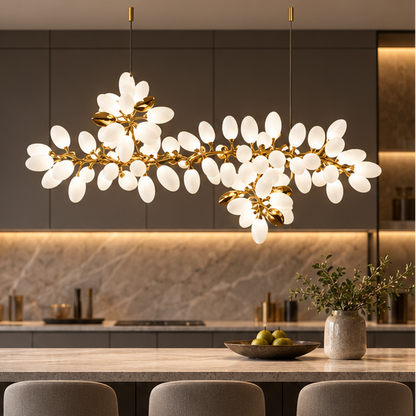 White and Gold Leaf Chandelier for Living Room