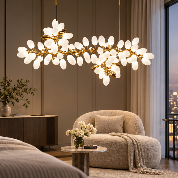 White and Gold Leaf Chandelier for Living Room