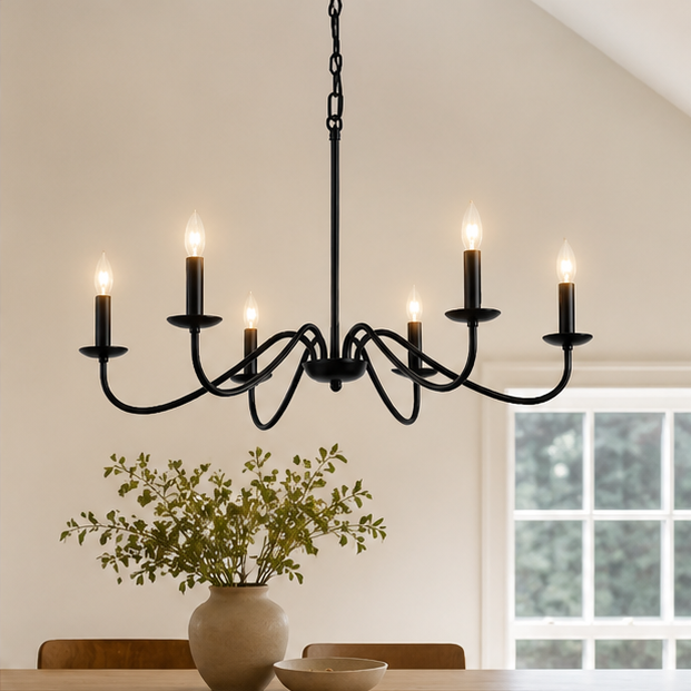 Wide Aged Iron 6-Light Chandelier