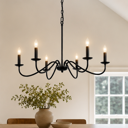 Wide Aged Iron 6-Light Chandelier