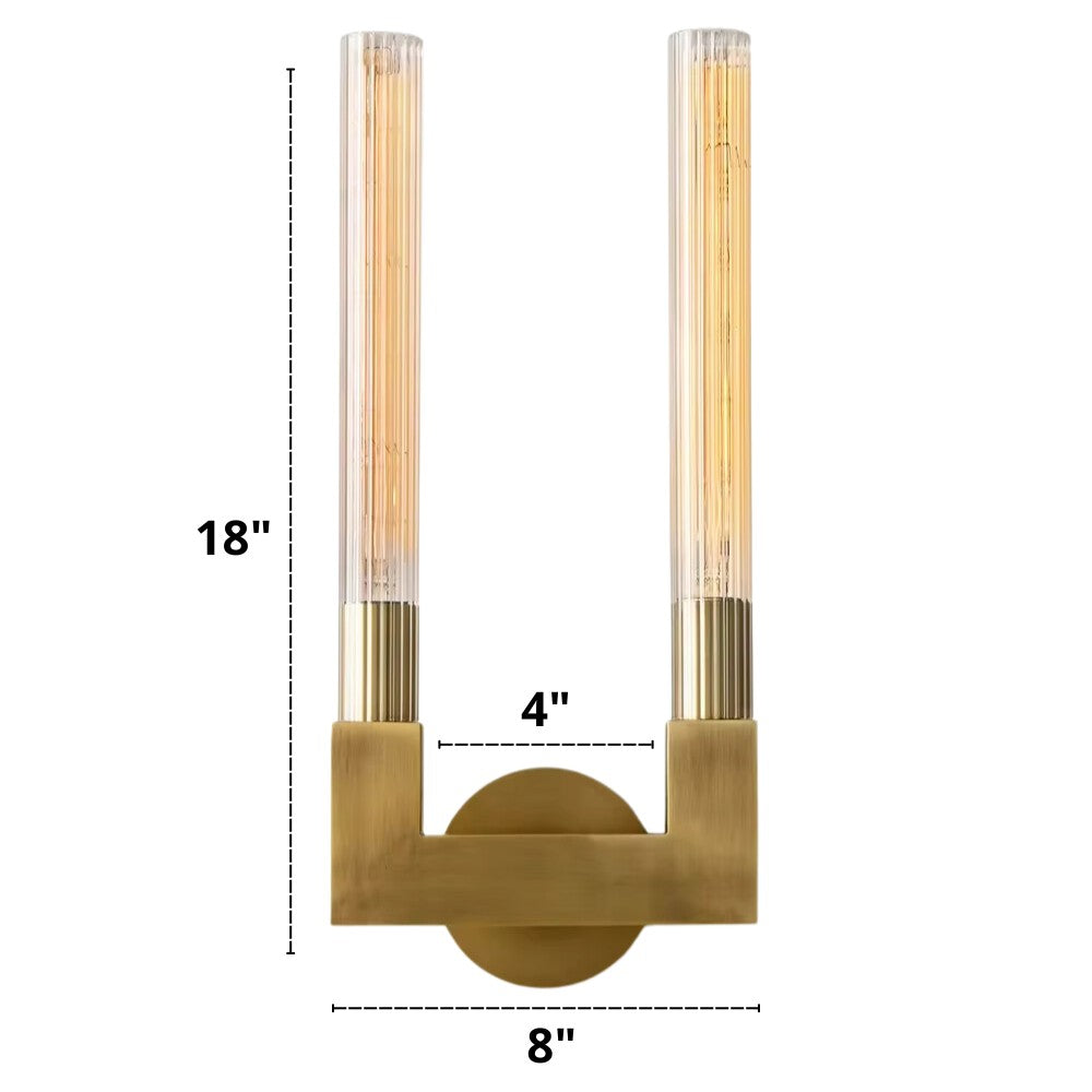 RoyaleGlow Modern Brass Wall Sconce-Fluted Glass Vanity Light Fixture