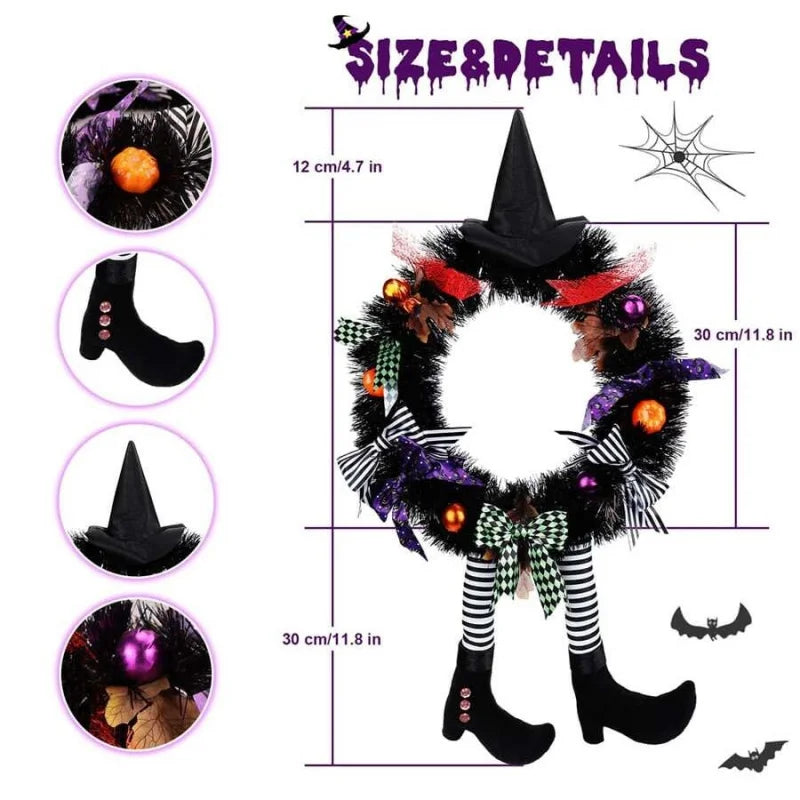 Witch Halloween Wreath Upgrade Version Witch Leg Decoration Front Door Welcome Sign Hanging Halloween Decorations for Home Party 1