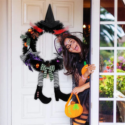 Witch Halloween Wreath Upgrade Version Witch Leg Decoration Front Door Welcome Sign Hanging Halloween Decorations for Home Party 3