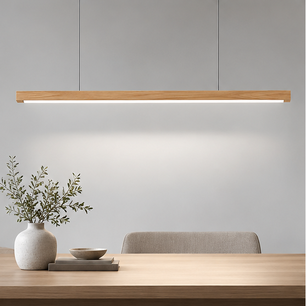 Wood Long Strip LED Pendant Light Dining Table Lamp