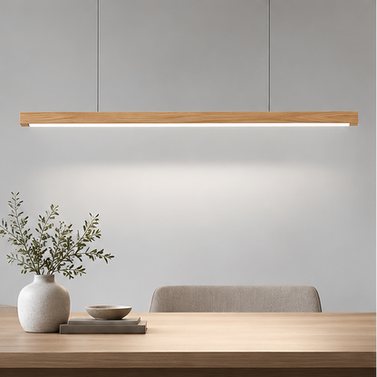 Wood Long Strip LED Pendant Light Dining Table Lamp