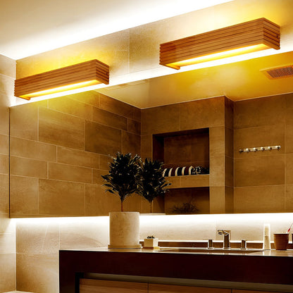 Wood Rectangular Waterproof LED Nordic Wall Sconce Lighting Mirror Light 4