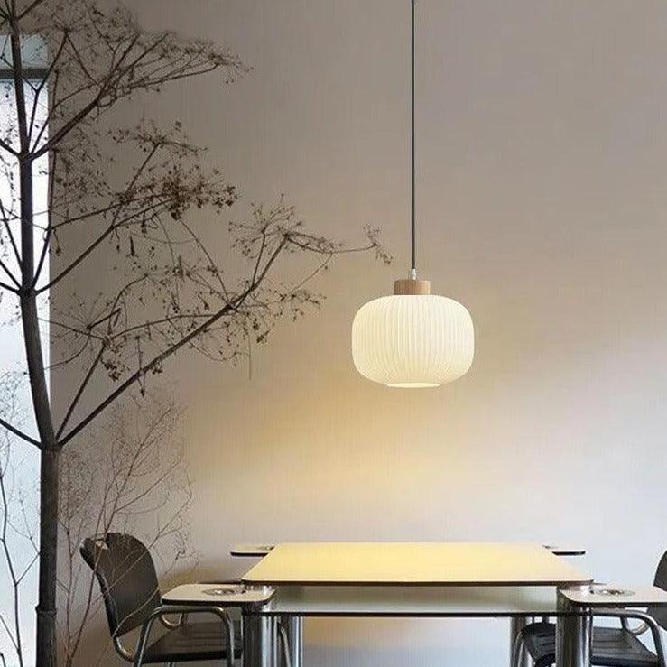 Wood and Frosted Glass Pendant Lamp - Japanese Style 0