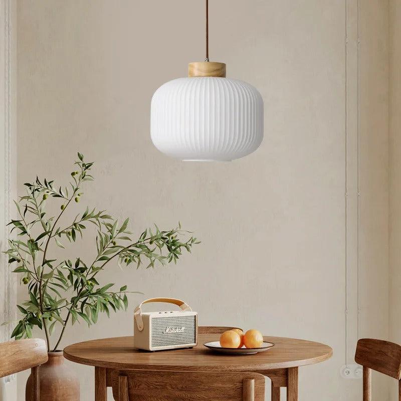 Wood and Frosted Glass Pendant Lamp - Japanese Style 4