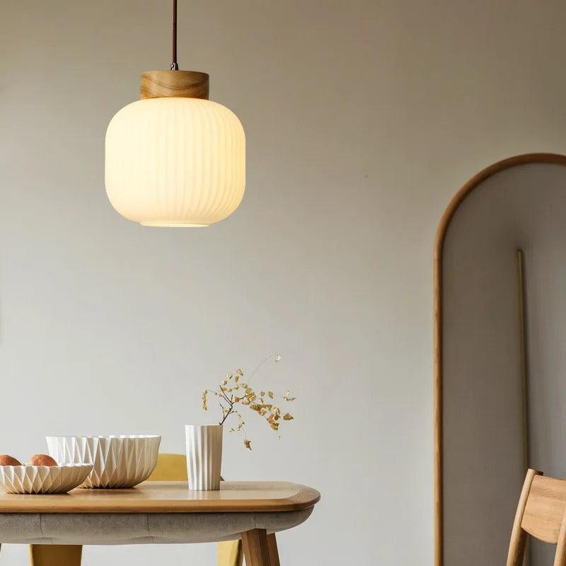Wood and Frosted Glass Pendant Lamp - Japanese Style 5